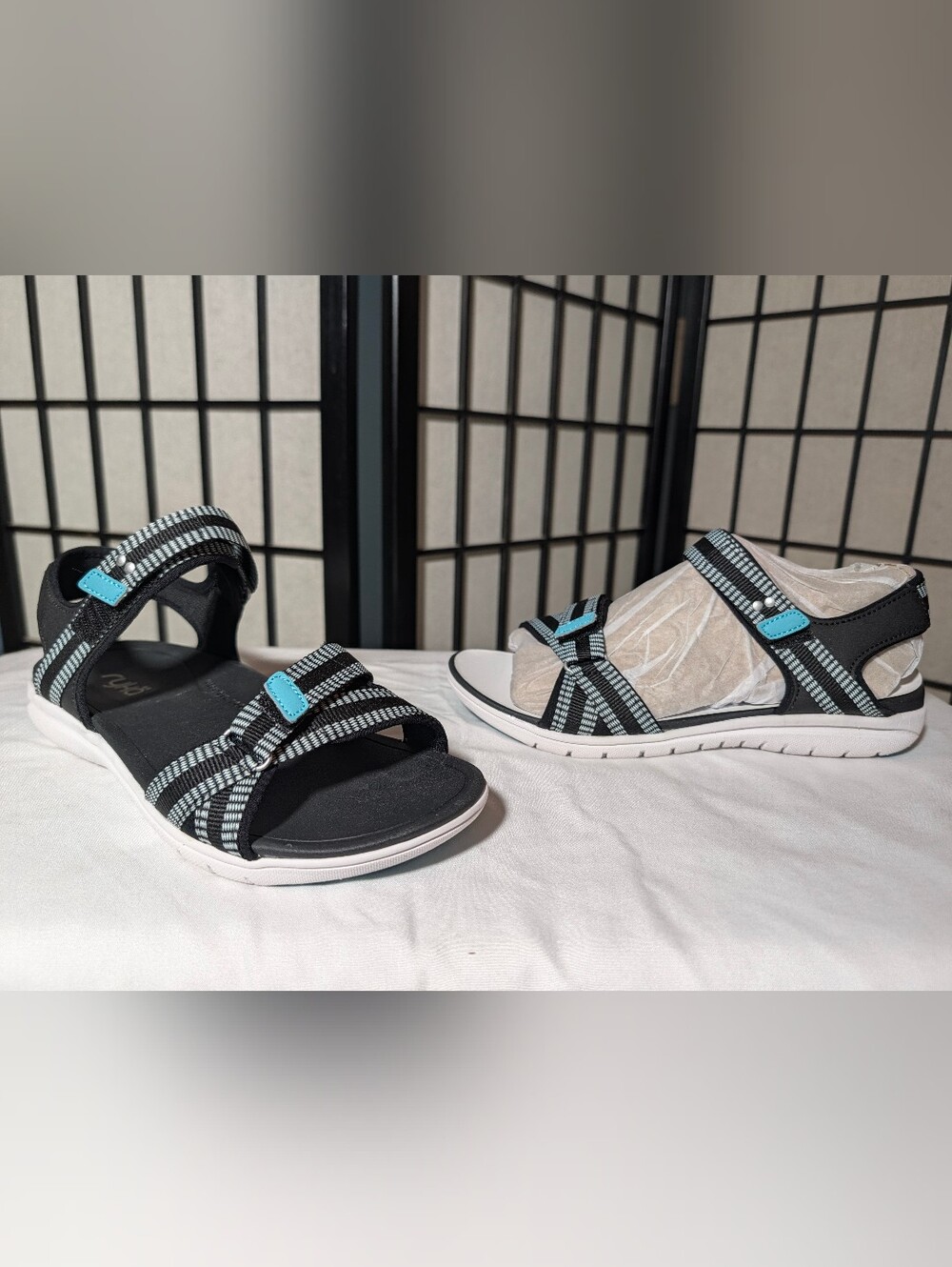 Ryka Women's Sport Sandals in Black with Teal Accents